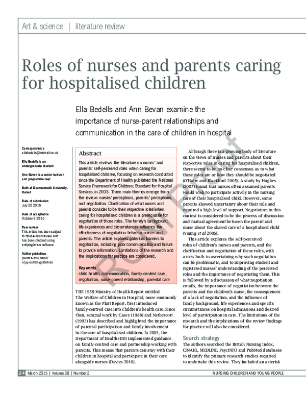 (PDF) Roles of nurses and parents caring for hospitalised children