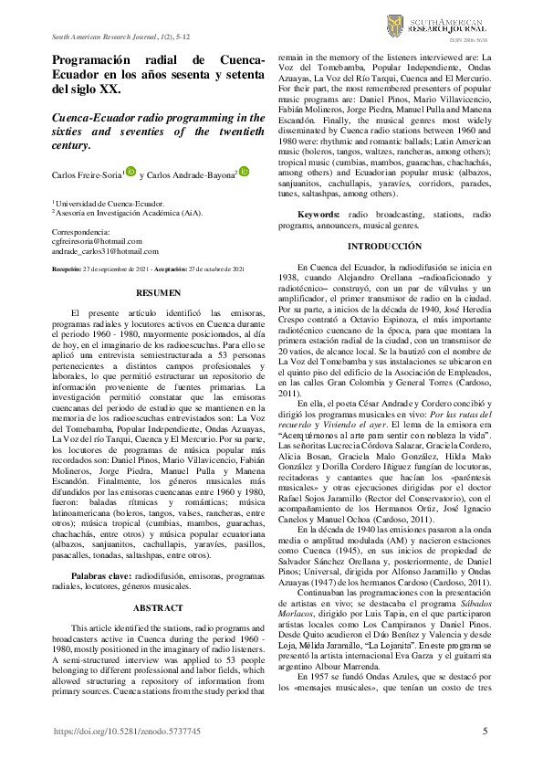 (PDF) Programación radial de Cuenca-Ecuador en los años sesenta y ...