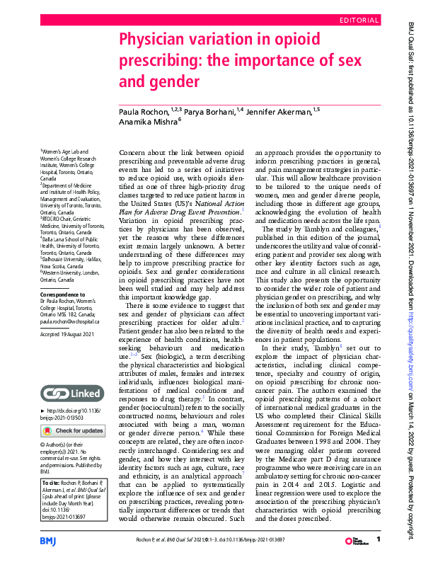 (PDF) Physician variation in opioid prescribing: the importance of sex ...