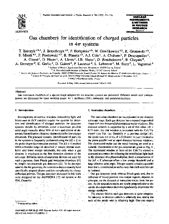 (PDF) Gas chambers for identification of charged particles in 4π systems