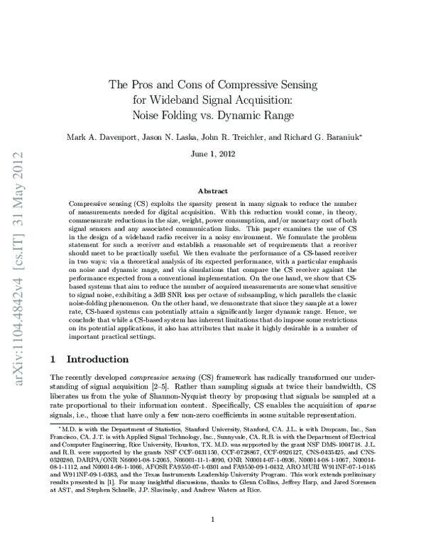 (PDF) The Pros and Cons of Compressive Sensing for Wideband Signal ...