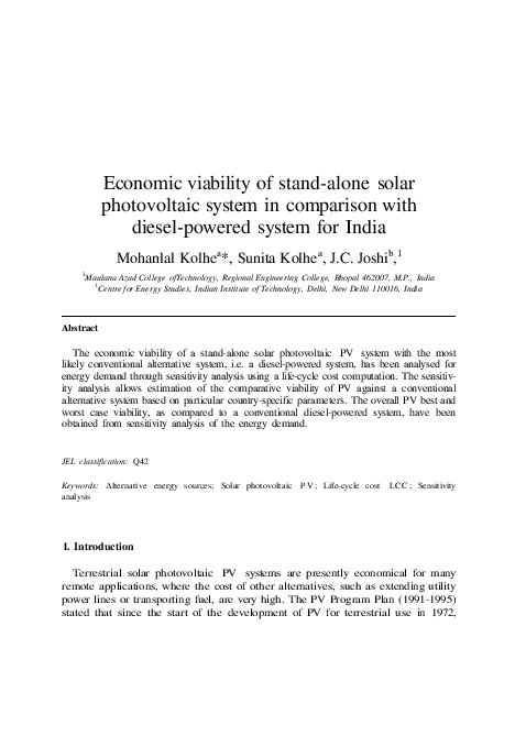 (PDF) Economic viability of stand-alone solar photovoltaic system in ...