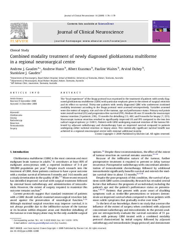 (PDF) Combined modality treatment of newly diagnosed glioblastoma ...