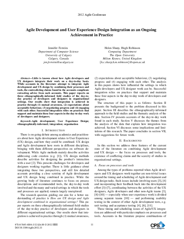 (PDF) Agile Development and User Experience Design Integration as an ...