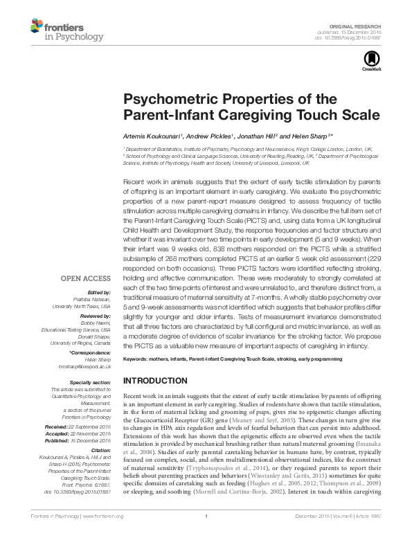 (PDF) Psychometric Properties of the Parent-Infant Caregiving Touch Scale