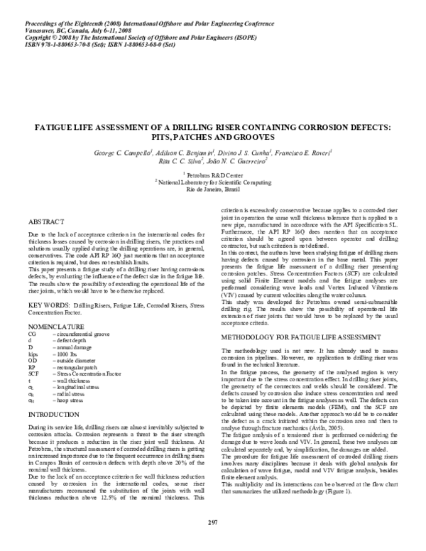(PDF) Fatigue Life Assessment of a Drilling Riser Containing Corrosion Pits