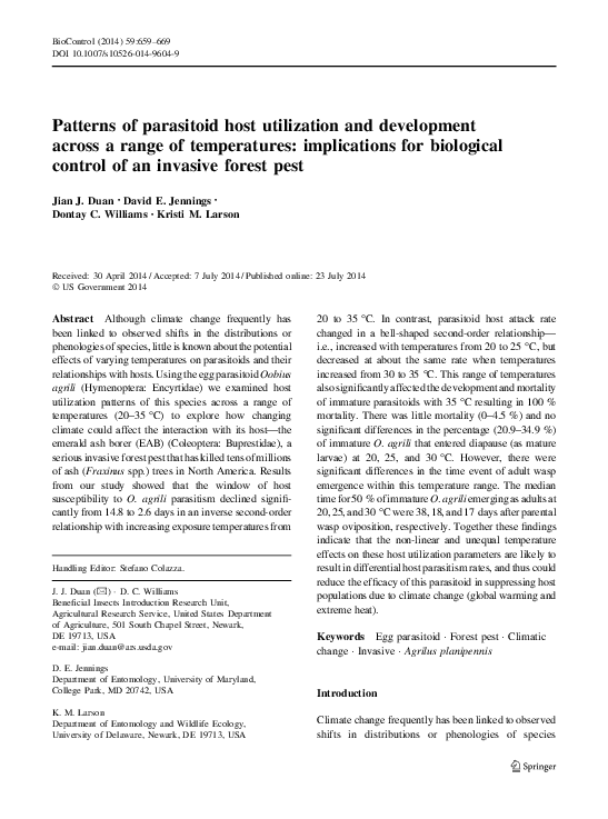 (PDF) Patterns of parasitoid host utilization and development across a ...