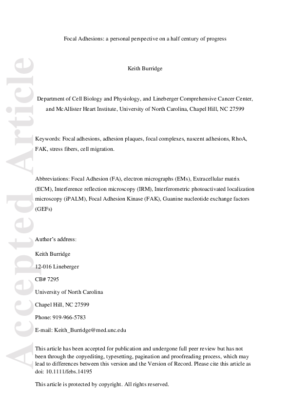 Focal adhesions: a personal perspective on a half century of progress