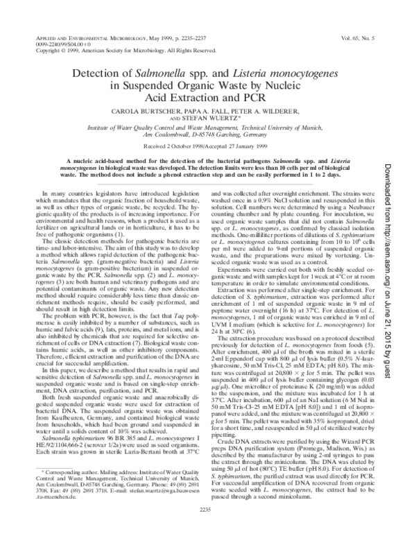 (PDF) Detection of Salmonella spp. and Listeria monocytogenes in ...