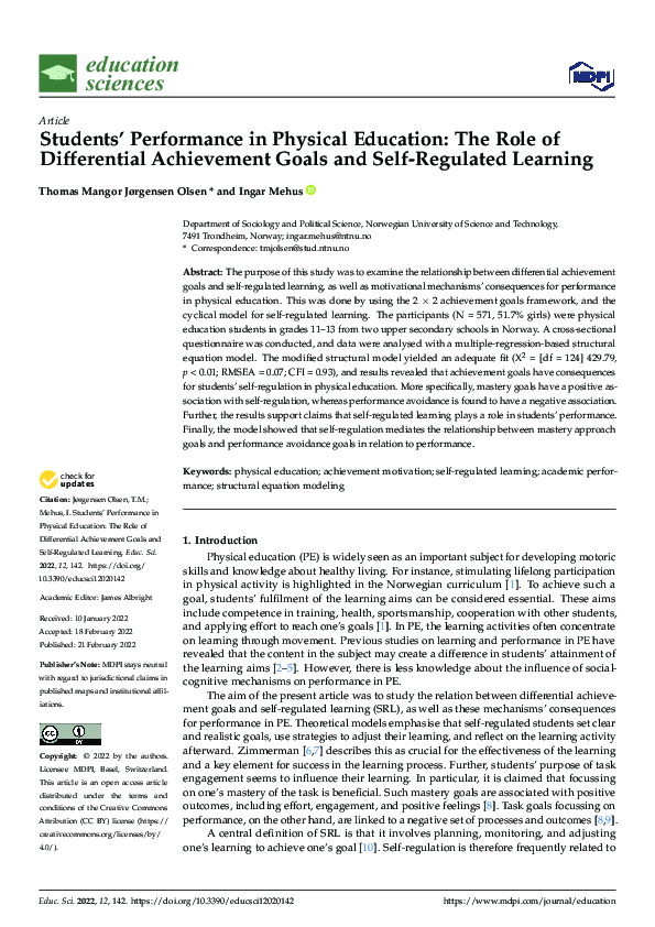 (PDF) Students’ Performance in Physical Education: The Role of ...