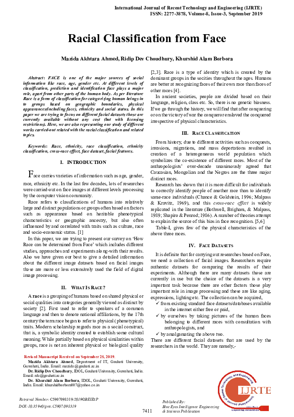 (PDF) Racial Classification from Face