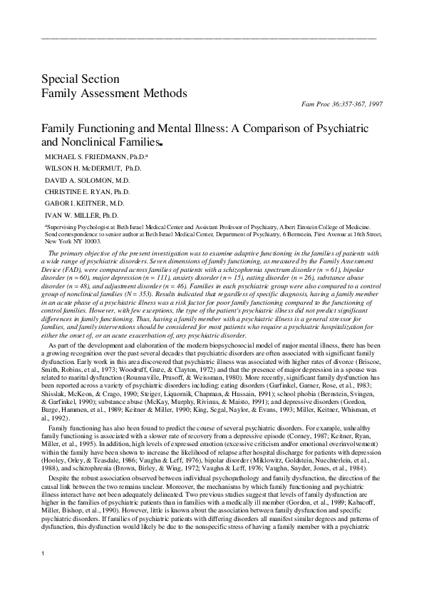 (PDF) Family Functioning and Mental Illness: A Comparison of ...