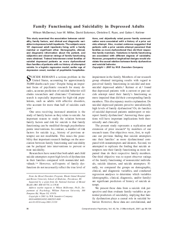 (PDF) Family functioning and suicidality in depressed adults