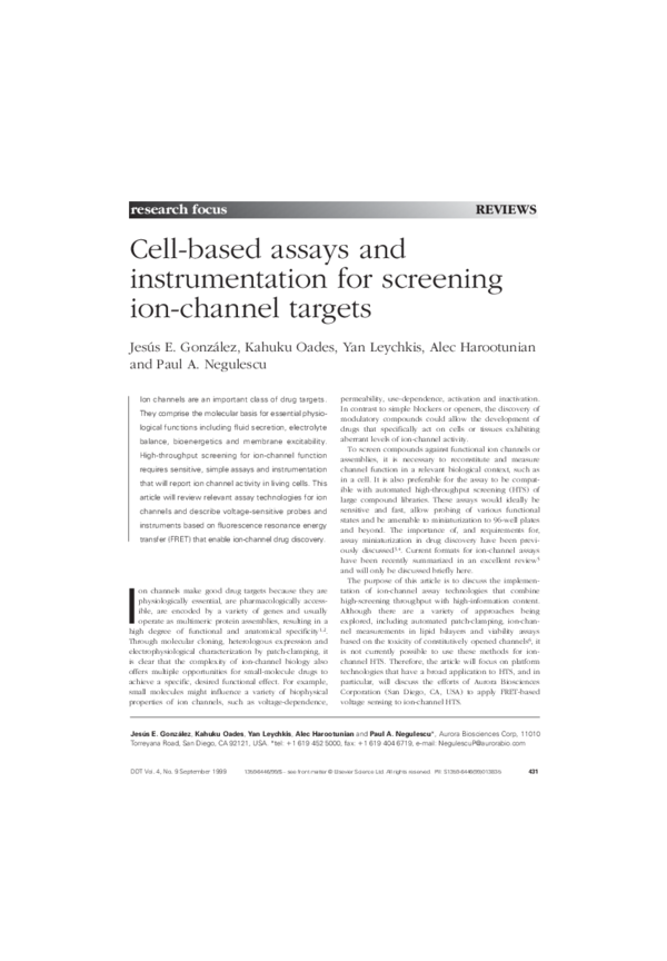 (PDF) Cell-based assays and instrumentation for screening ion-channel ...