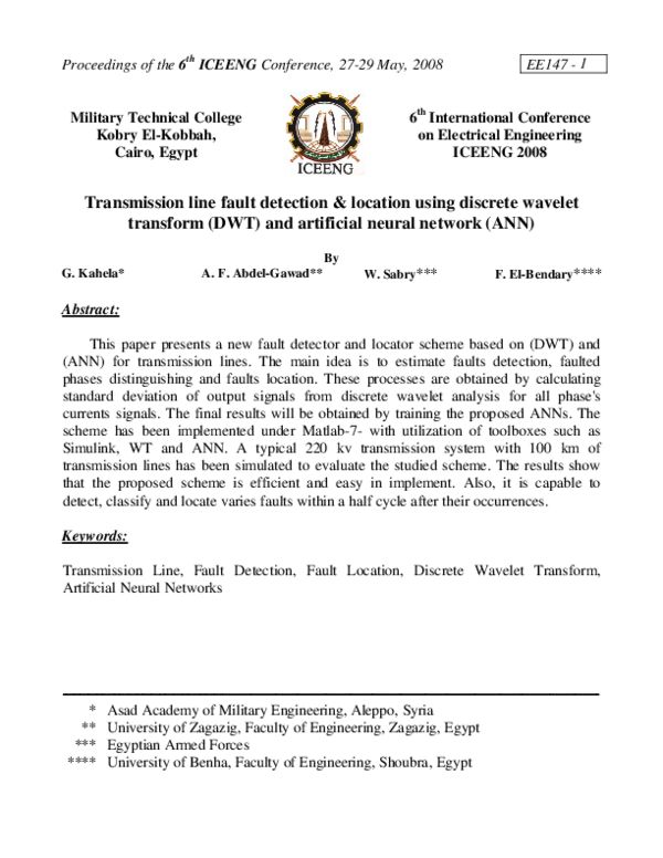 (PDF) Transmission Line Fault Detection and Location using Discrete ...
