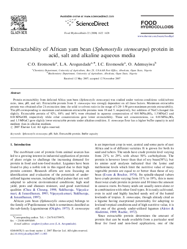 (PDF) Extractability of African yam bean (Sphenostylis stenocarpa ...
