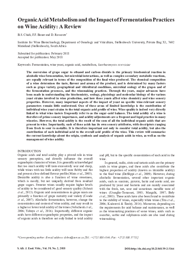 (PDF) Organic Acid Metabolism and the Impact of Fermentation Practices ...