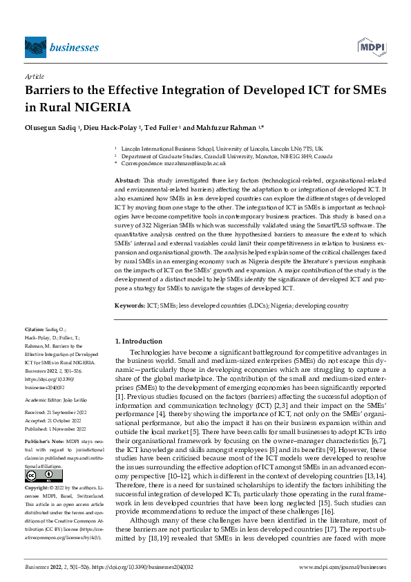 (PDF) Barriers to the Effective Integration of Developed ICT for SMEs ...