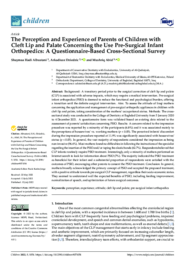 (PDF) The Perception and Experience of Parents of Children with Cleft ...
