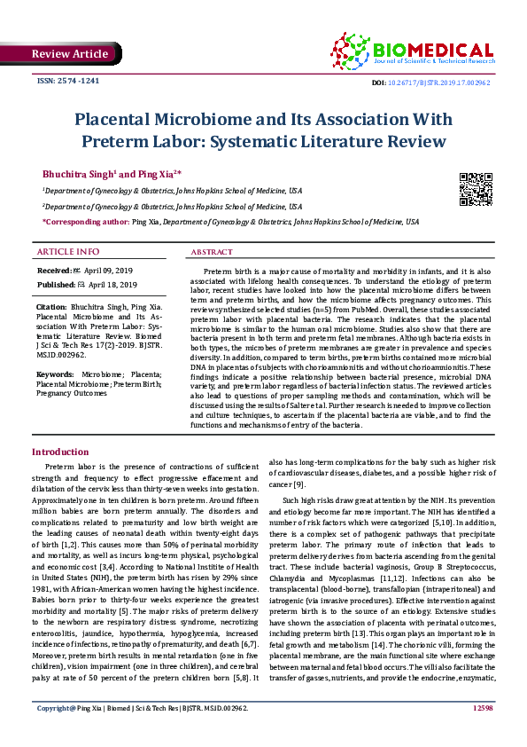 (PDF) Placental Microbiome and Its Association With Preterm Labor ...