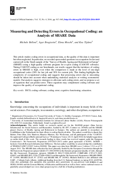 (PDF) Measuring and Detecting Errors in Occupational Coding: an ...