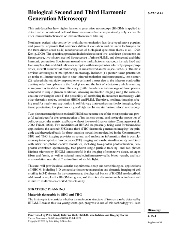 (PDF) Biological Second and Third Harmonic Generation Microscopy
