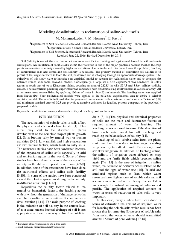 Pdf Modeling Desalinization To Reclamation Of Saline Sodic Soils