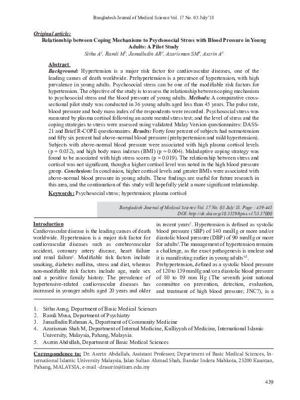 (PDF) Relationship between Coping Mechanisms to Psychosocial Stress ...
