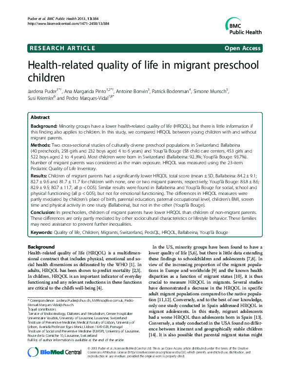 (PDF) Health-related quality of life in migrant preschool children