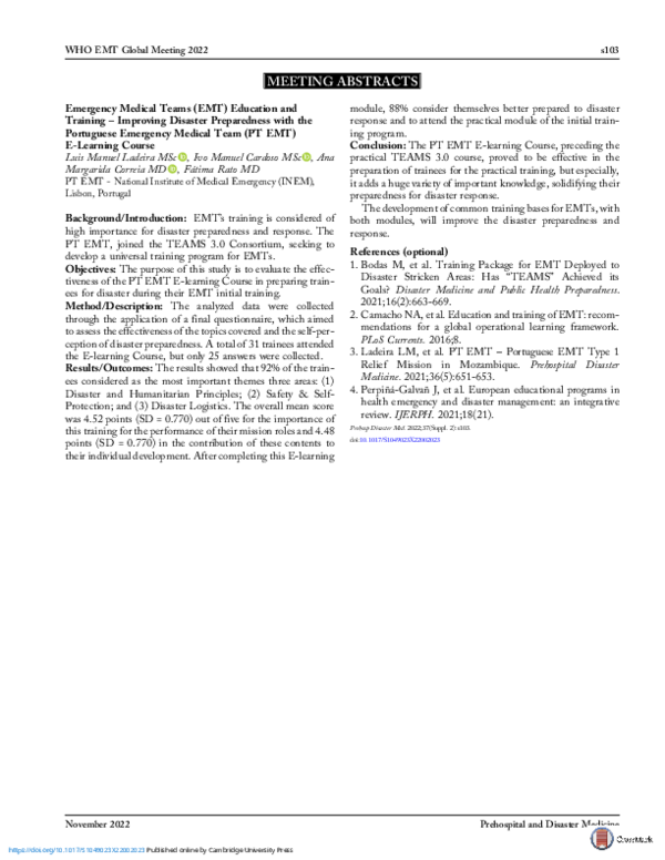 (PDF) Emergency Medical Teams (EMT) Education and Training – Improving ...