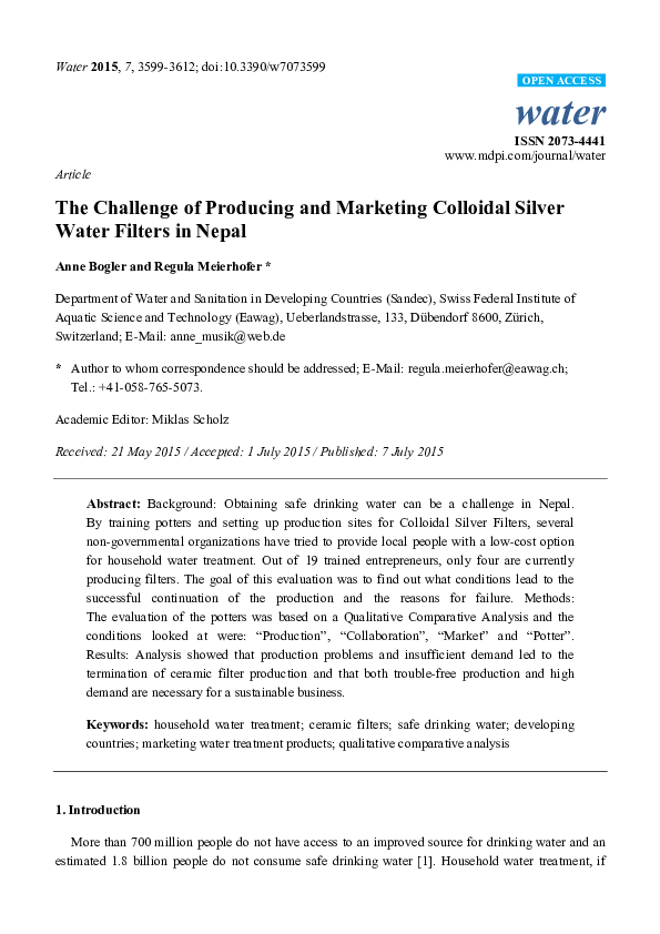 (PDF) The Challenge of Producing and Marketing Colloidal Silver Water ...