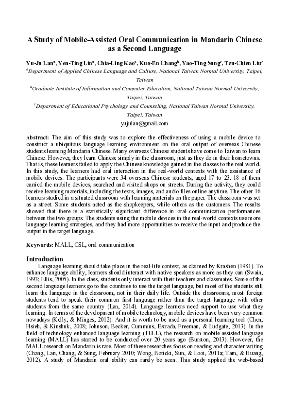 (PDF) A Study of Mobile-Assisted Oral Communication in Mandarin Chinese ...