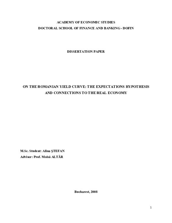 (PDF) The Romanian Yield Curve: the Expectations Hypothesis and ...