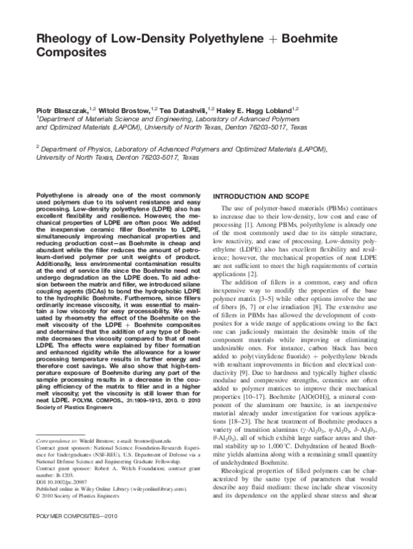(PDF) Rheology of low-density polyethylene + Boehmite composites