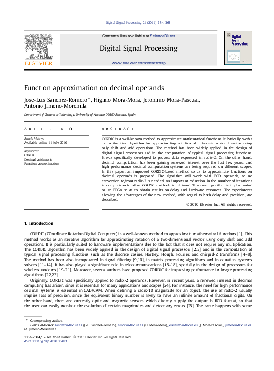 (PDF) Function approximation on decimal operands