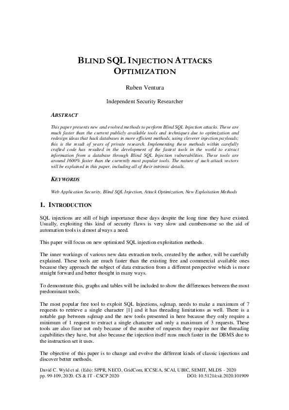 (PDF) Blind SQL Injection Attacks Optimization