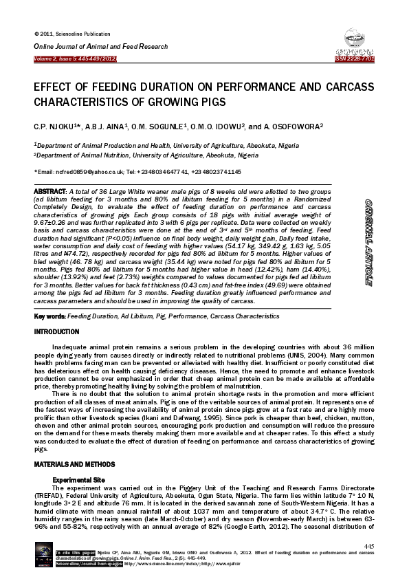 (PDF) Effect of Feeding Duration on Performance and Carcass ...