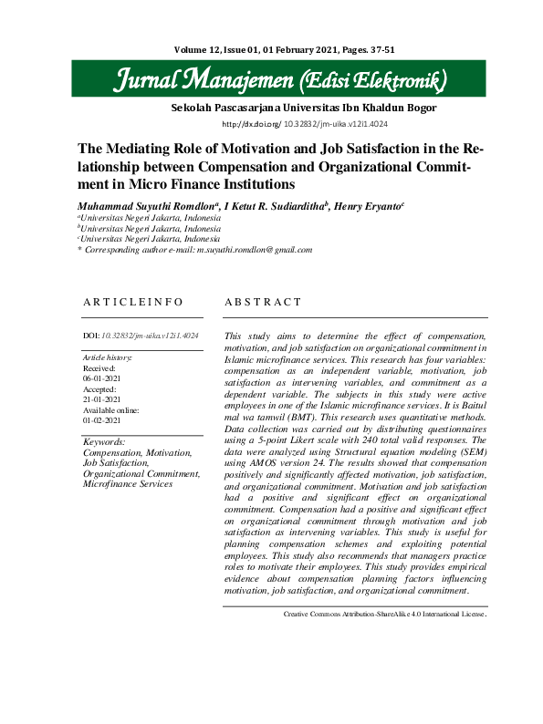 (PDF) The Mediating Role of Motivation and Job Satisfaction in the ...