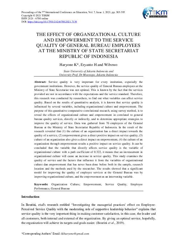 (PDF) The Effect of Organizational Culture and Empowerment to the ...
