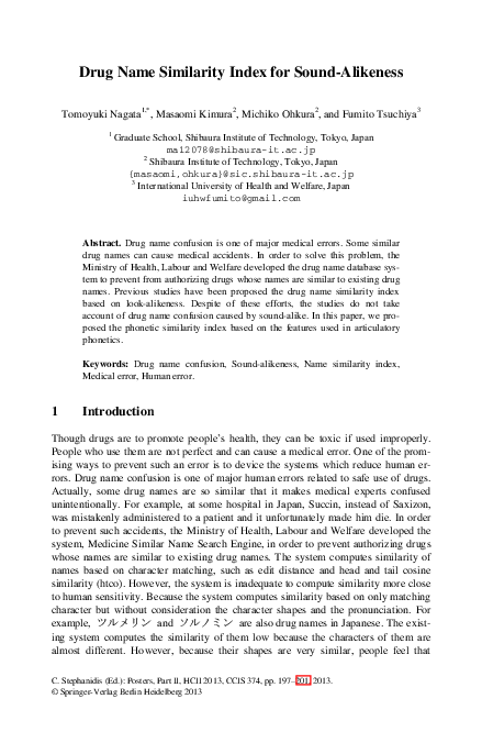 (PDF) Drug Name Similarity Index for Sound-Alikeness
