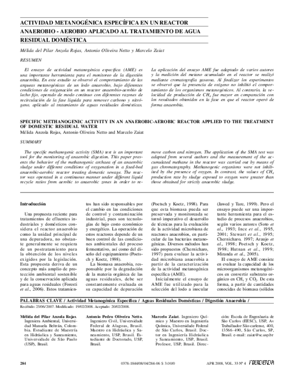 (PDF) Actividad metanogénica específica en un reactor anaerobio-aerobio ...