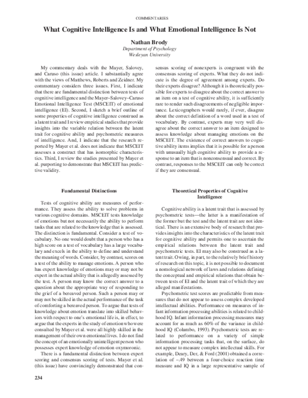 (PDF) What cognitive intelligence is and what emotional intelligence is not