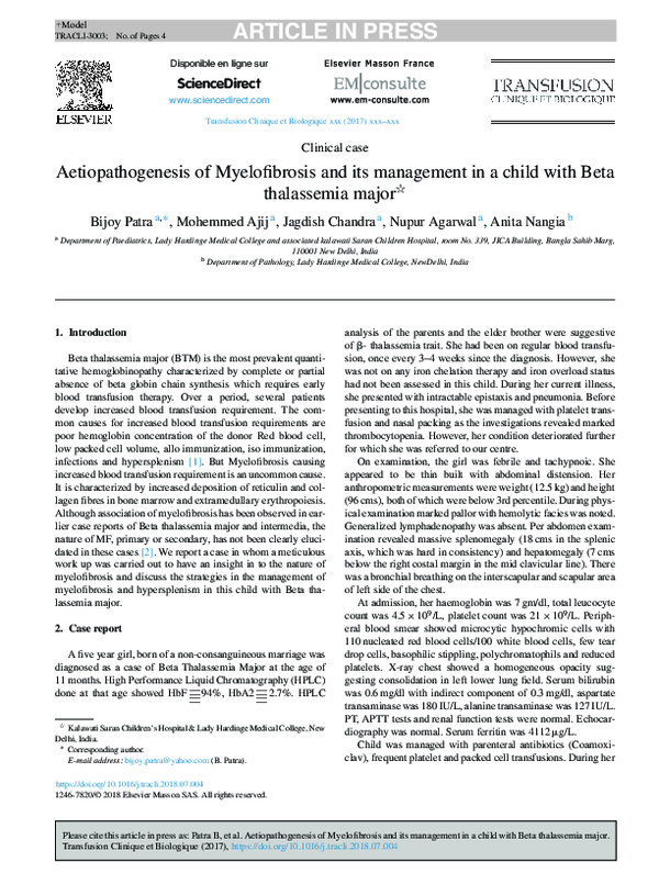 (PDF) Aetiopathogenesis of Myelofibrosis and its management in a child ...