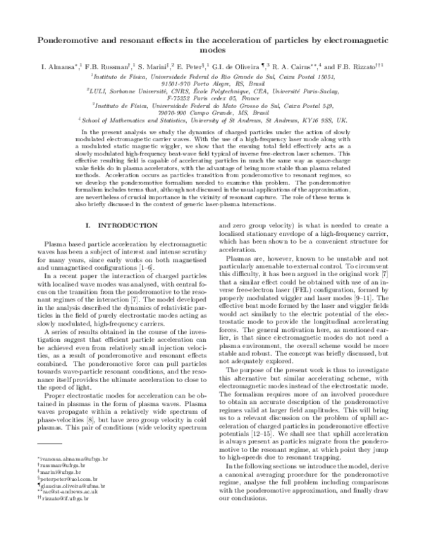 (PDF) Ponderomotive and resonant effects in the acceleration of ...