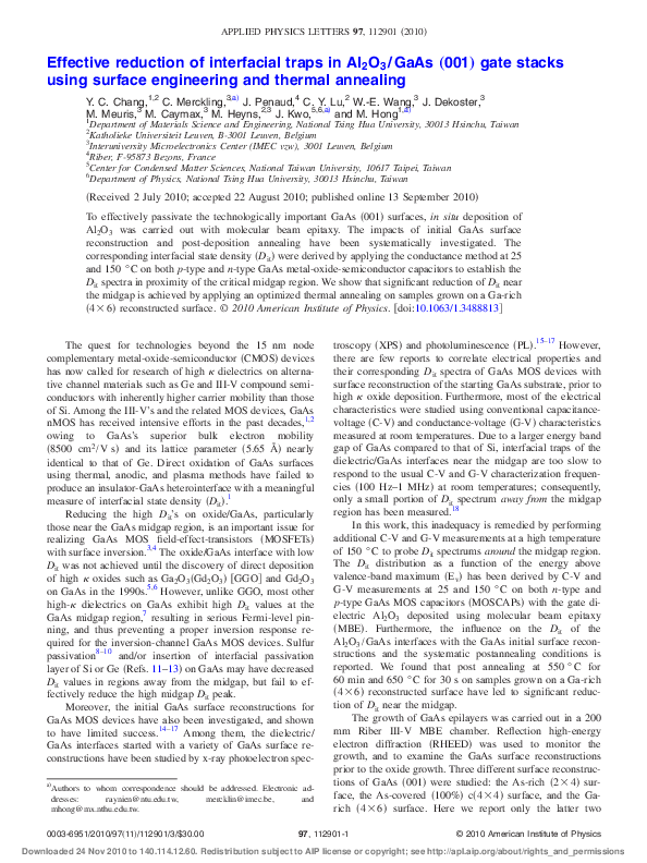 (PDF) Effective reduction of interfacial traps in Al2O3/GaAs (001) gate ...