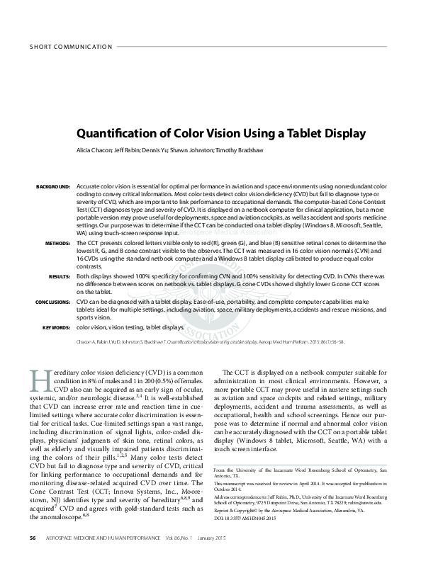 (PDF) Quantification of Color Vision Using a Tablet Display