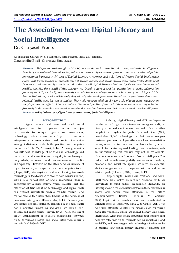 (PDF) The Association between Digital Literacy and Social Intelligence
