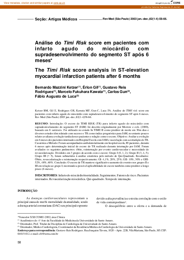 (PDF) The Timi Risk score analysis in ST-elevation myocardial ...