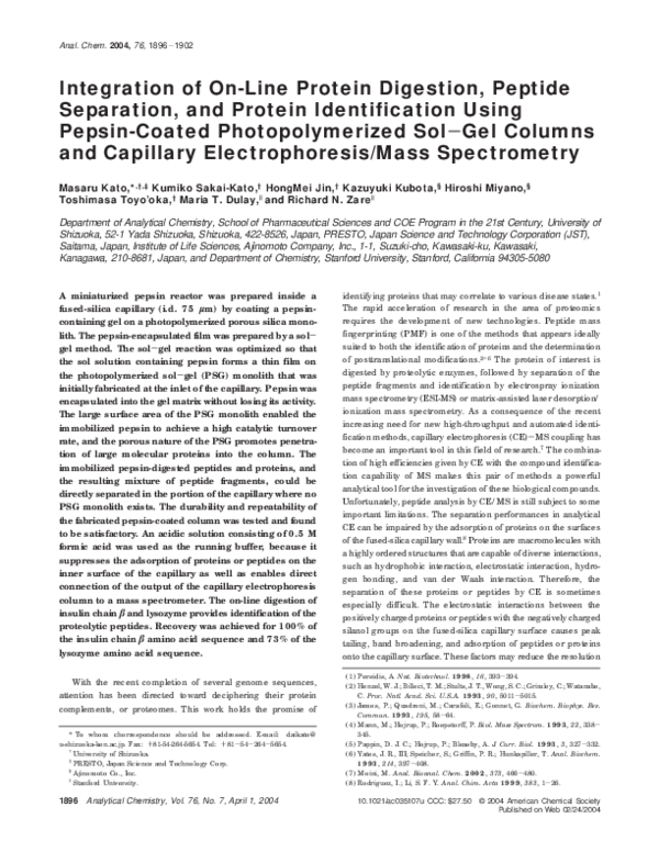 (PDF) Integration of On-Line Protein Digestion, Peptide Separation, and ...