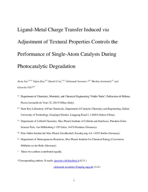 (PDF) LigandMetal Charge Transfer Induced via Adjustment of Textural